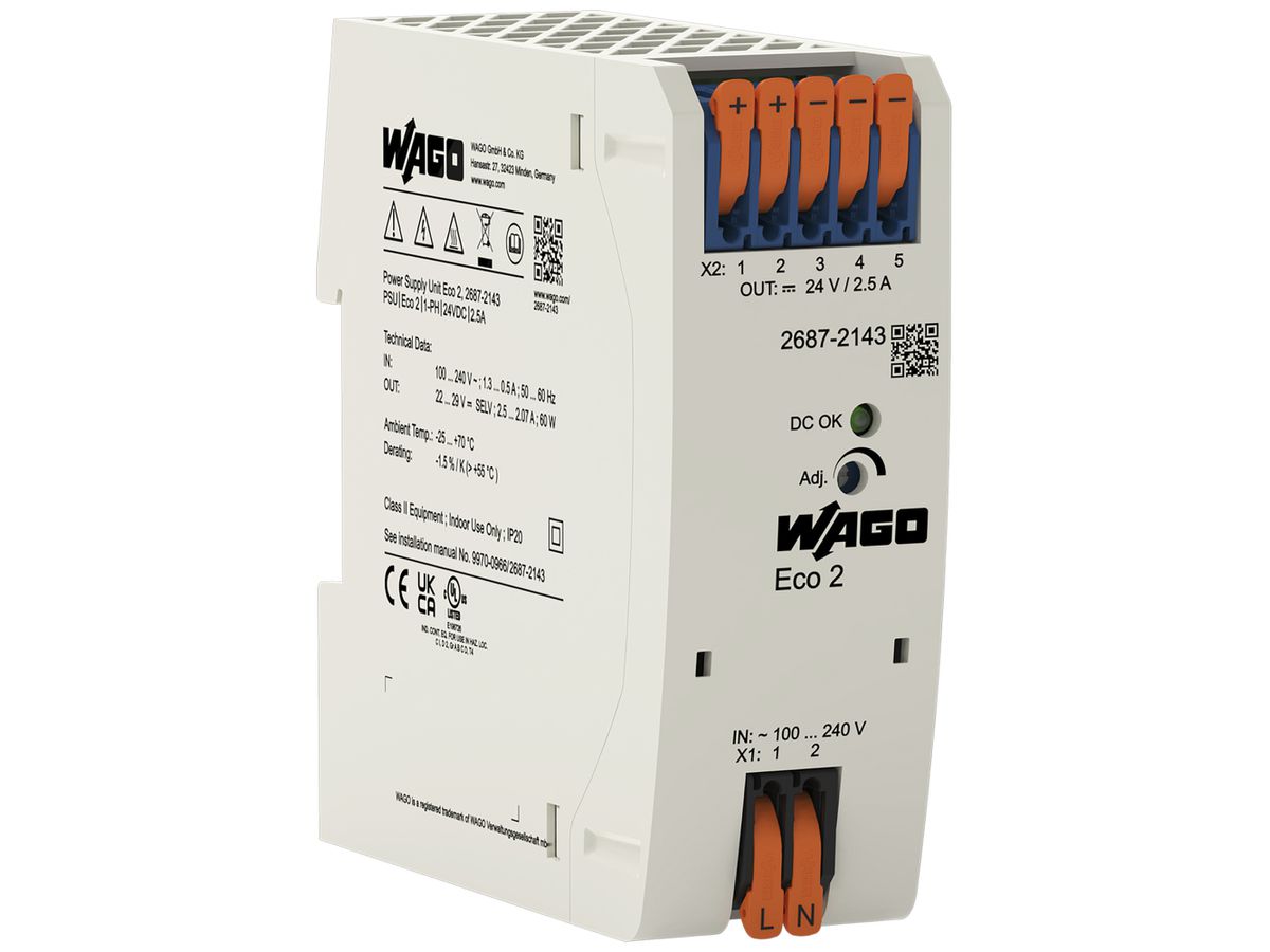 EB-Stromversorgung WAGO Eco 2 90…264V 22…29V 2.5A 60W 2TE