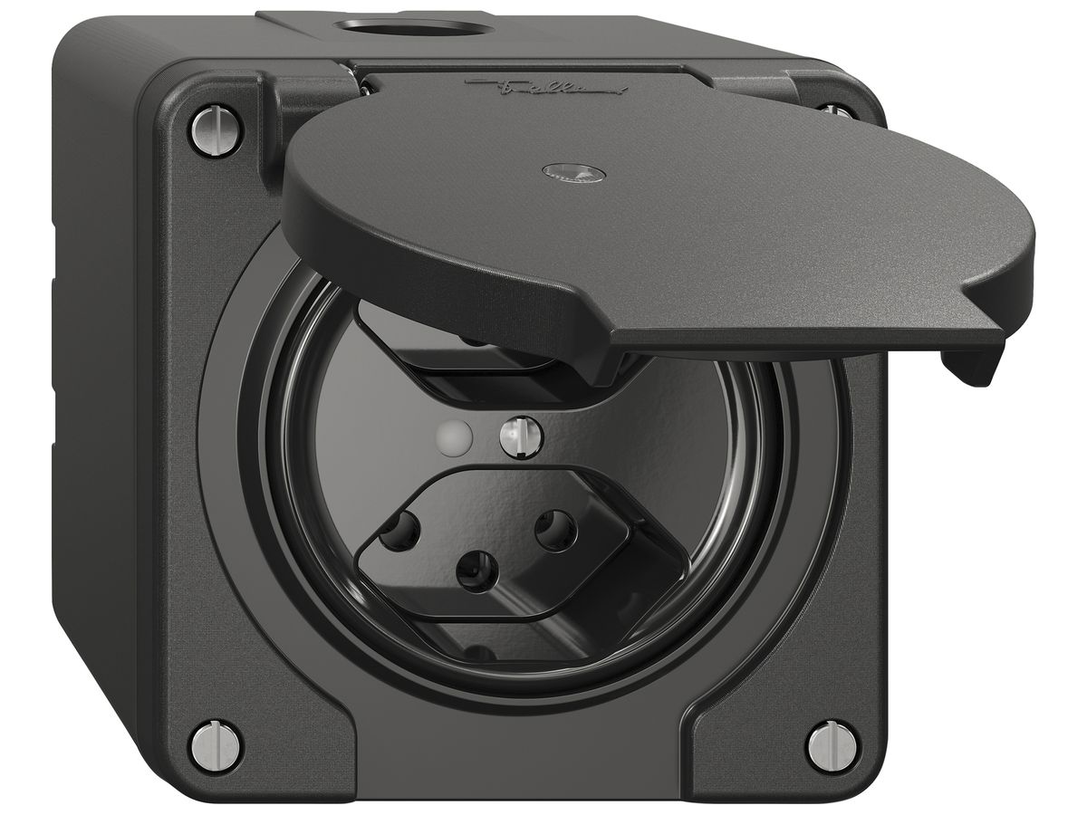 AP-Steckdose NEVO SNAPFIX® 2×T13 10A 250V beleuchtet 87×87×70mm IP21 sz