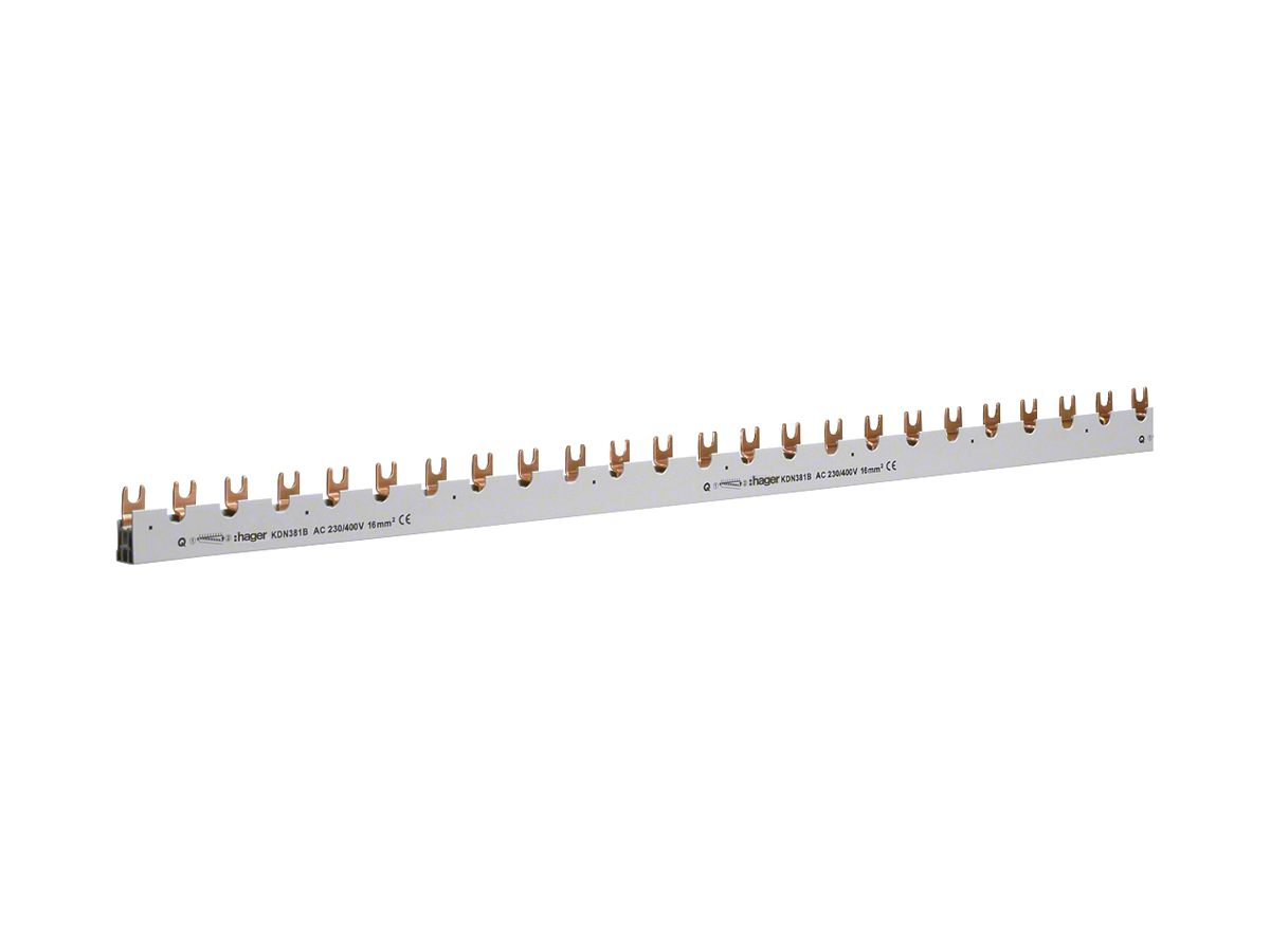 Phasenschiene Hager 3P 3L Gabel 16mm² 80A 1000×58.5mm weiss
