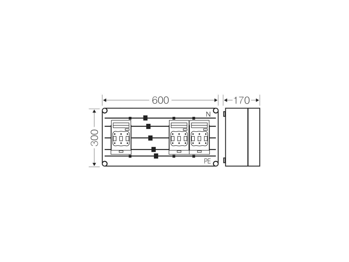 NH-Gehäuse Hensel Mi, 3×3×NH00, mit Sammelschiene, 400A, 5-polig