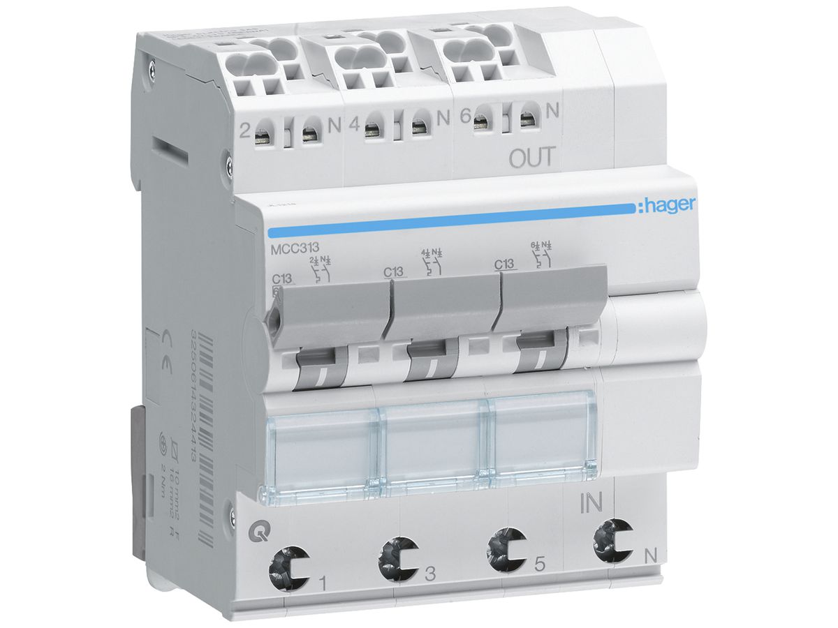 Leitungsschutzschalter Hager MCB quickconnect 3P 3 230V Typ C 13A Icn 6kA 4TE
