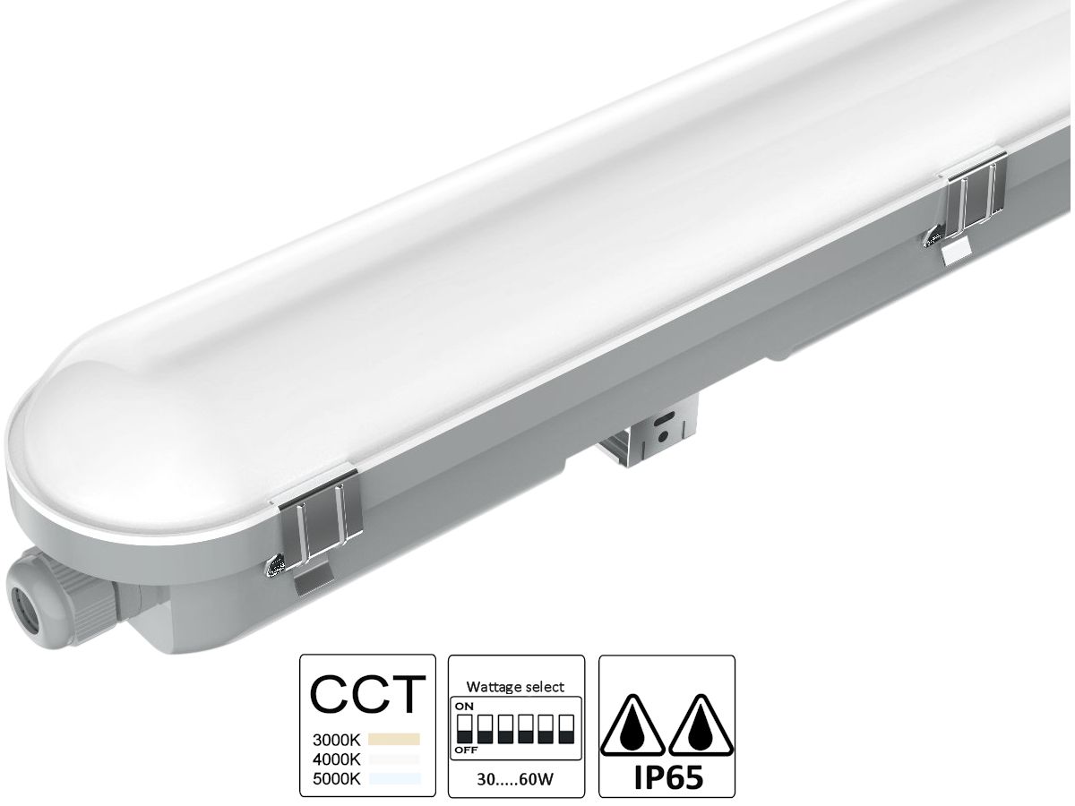LED-Nassraumleuchte IP65 on/off 3CCT - 30-60W/3000-5000K/4000-8000lm, 1500mm