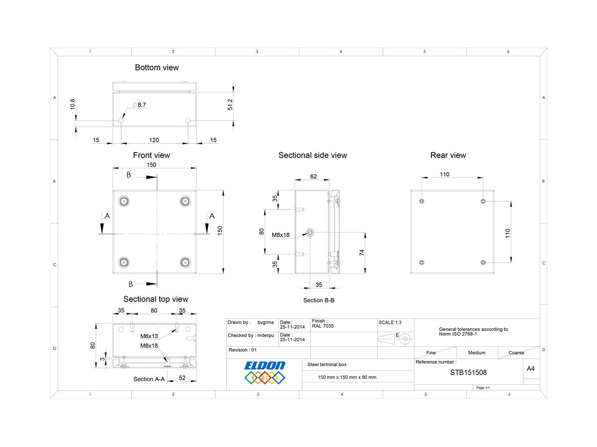 Klemmenkasten nVent HOFFMAN STB 150×150×80mm IP66 grau