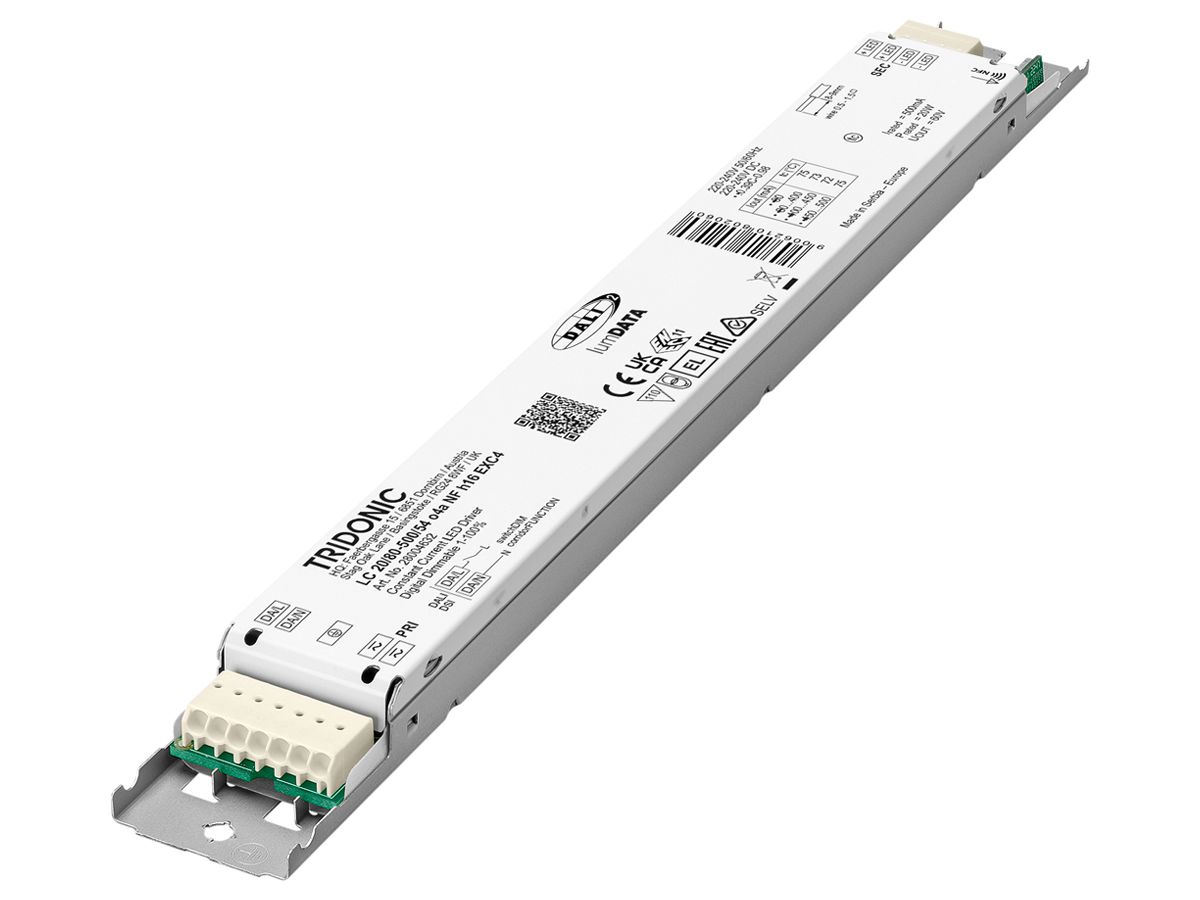 LED-Betriebsgerät Tridonic LC 1.2…20W 60V 80…500mA DALI DSI DIM 280×30×16mm