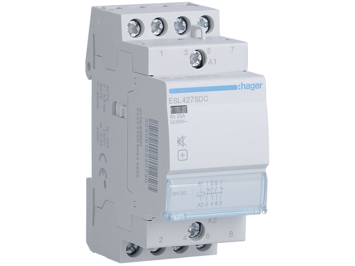 REG-Schütz Hager 12VDC 2 Schliesser 2 Öffner 25A brummfrei 2TE
