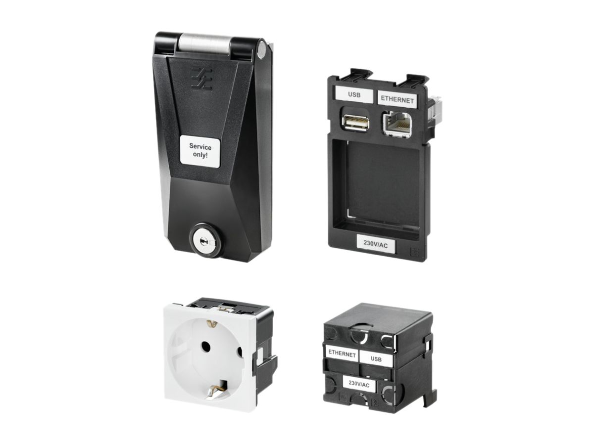 Set Weidmüller FrontCom Vario Kunststoff abschliessbar USB+RJ45+Steckdose DE