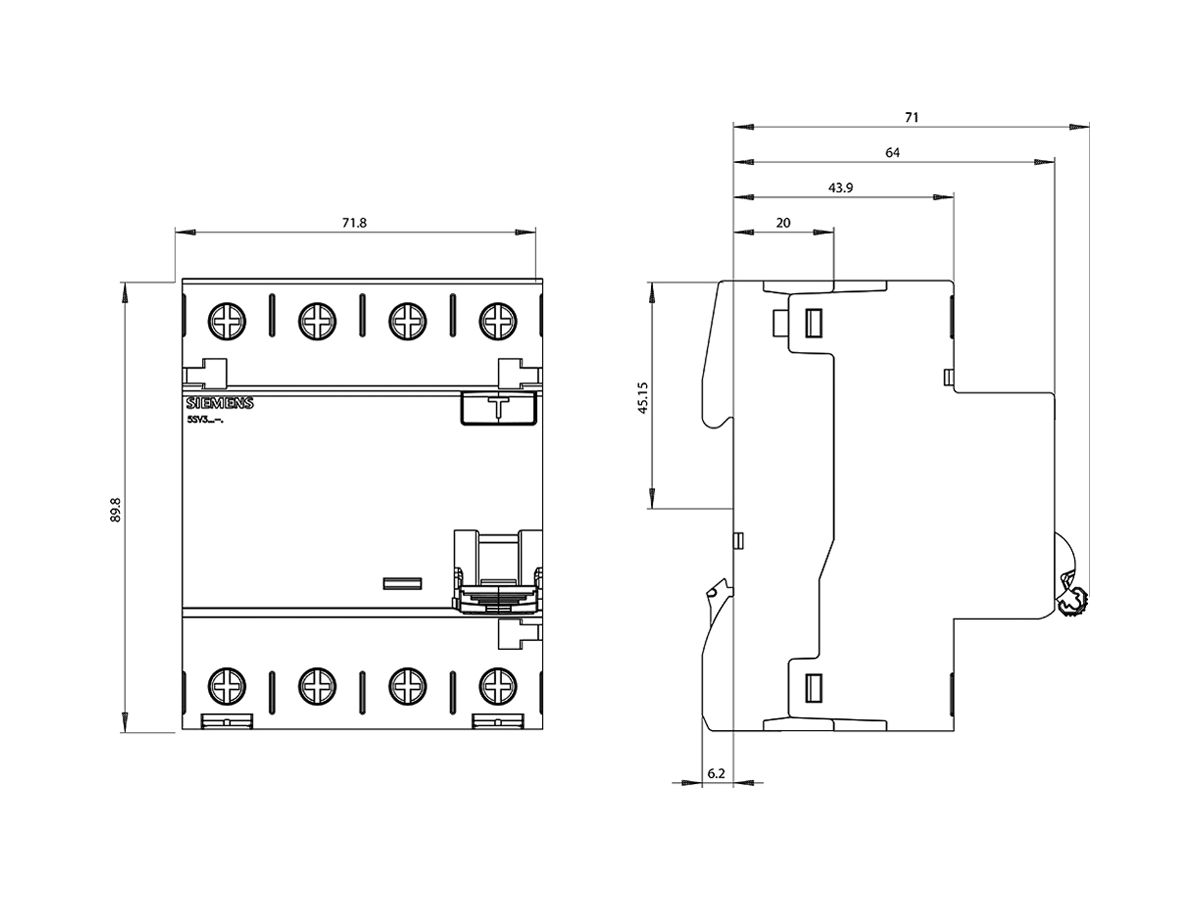 FI-Schutzschalter Siemens SENTRON 3LN 30mA/25A TypA
