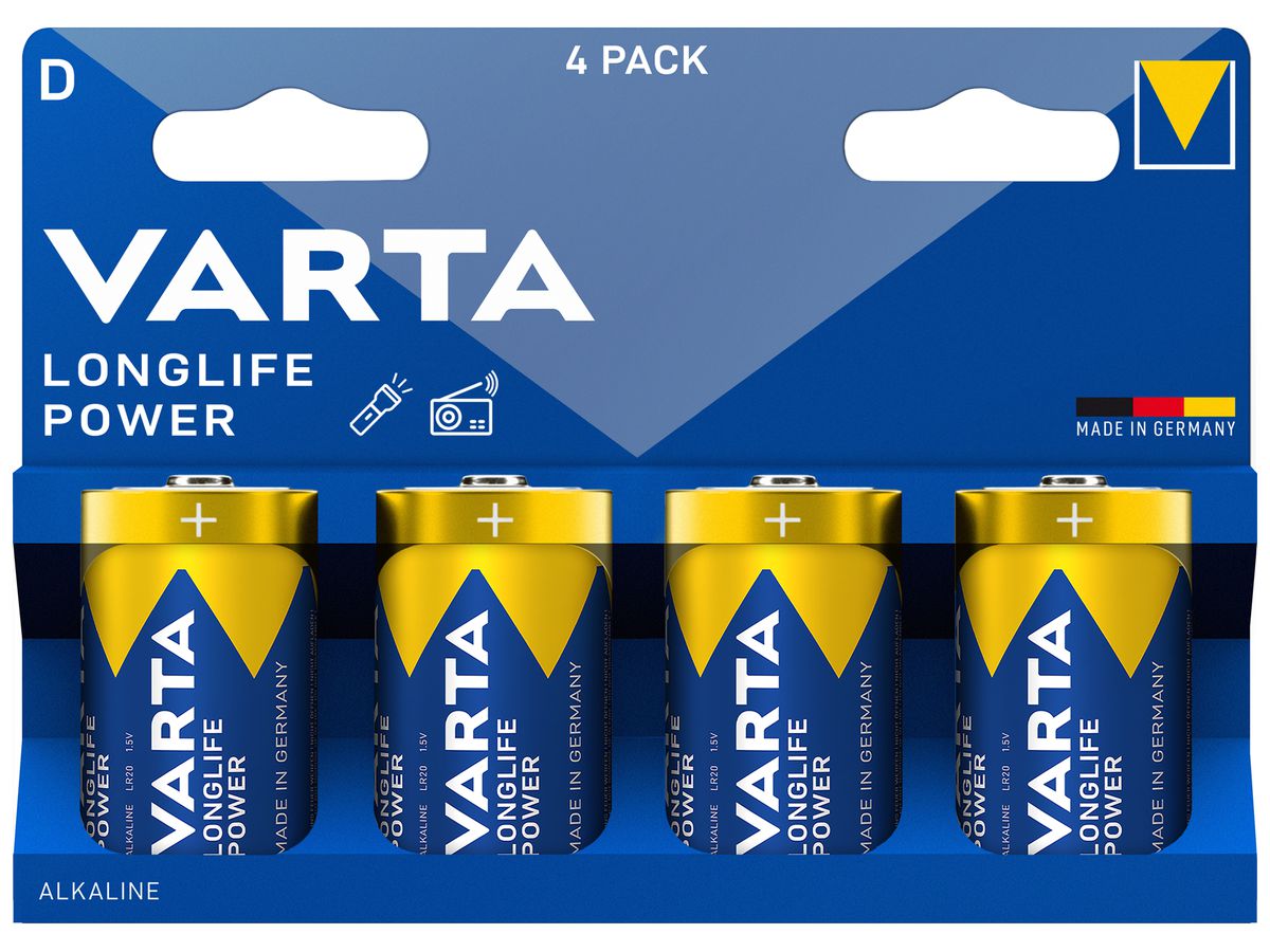 Batterie VARTA Consumer Longlife Power D Alkali-Mangan 1.5V Blister à 4 Stück
