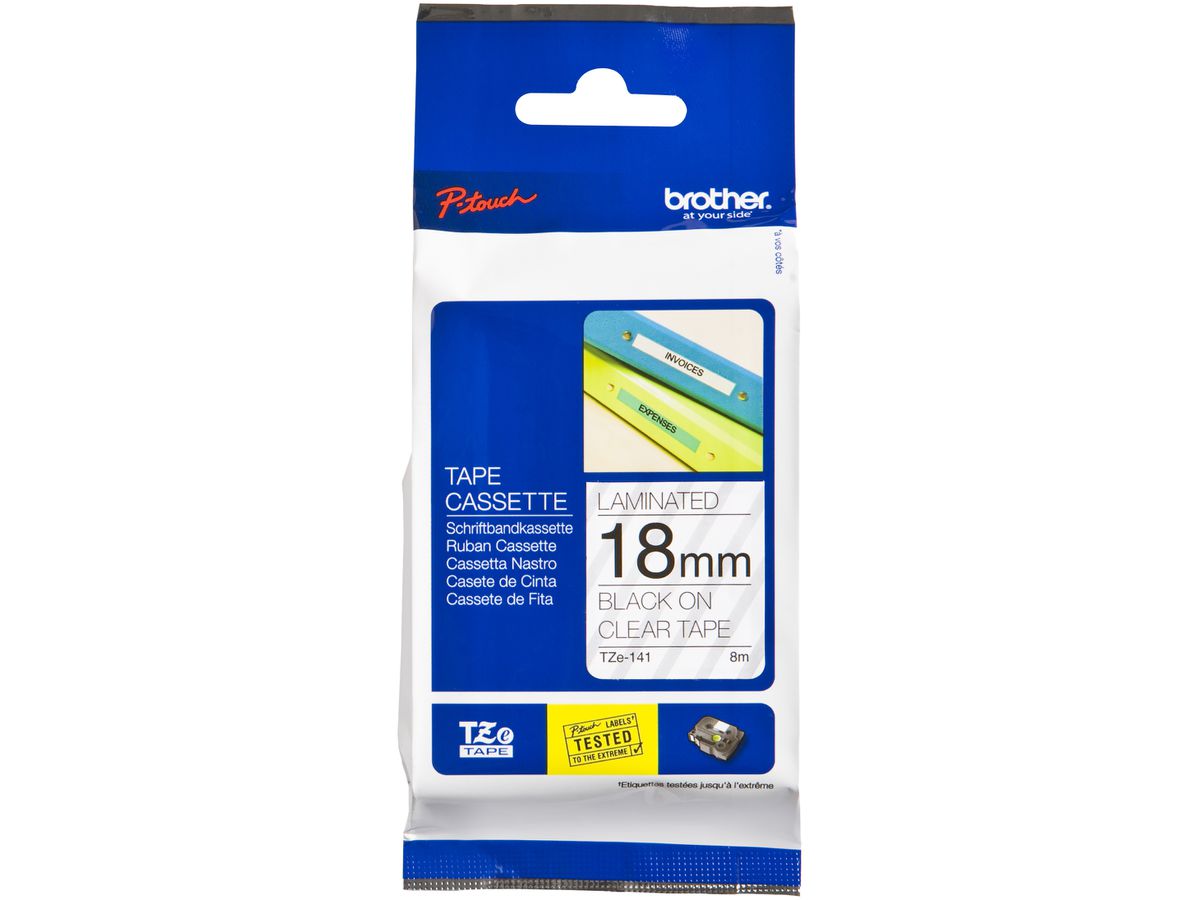 Schriftbandkassette Brother TZe-141 18mm×8m, transparent-schwarz