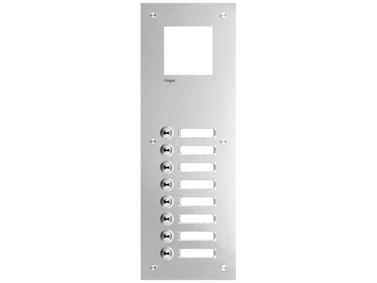 Frontplatte Hager intercom mono 8× 150×435×32mm edelstahl
