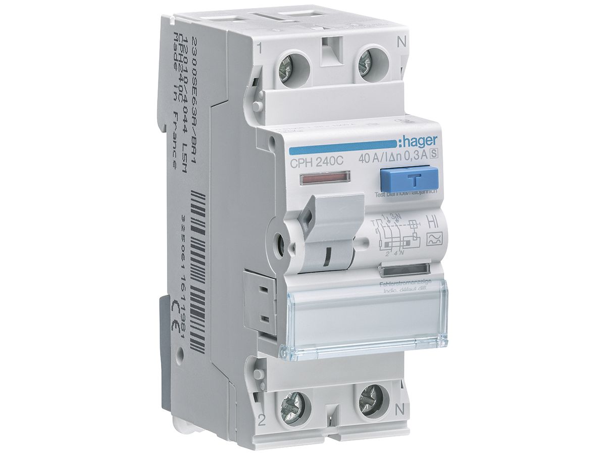 Fehlerstrom-Schutzschalter Hager RCCB (RCD) 2P 230V 0.3A Typ A HI 40A 2TE