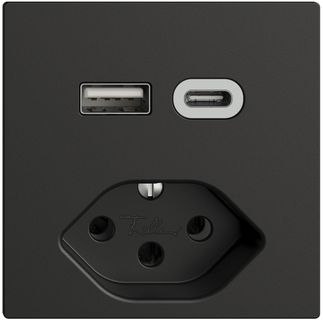 Steckdose USB Typ A+C + Typ 13 Feller EDIZIOdue F 230V 3000mA schwarz