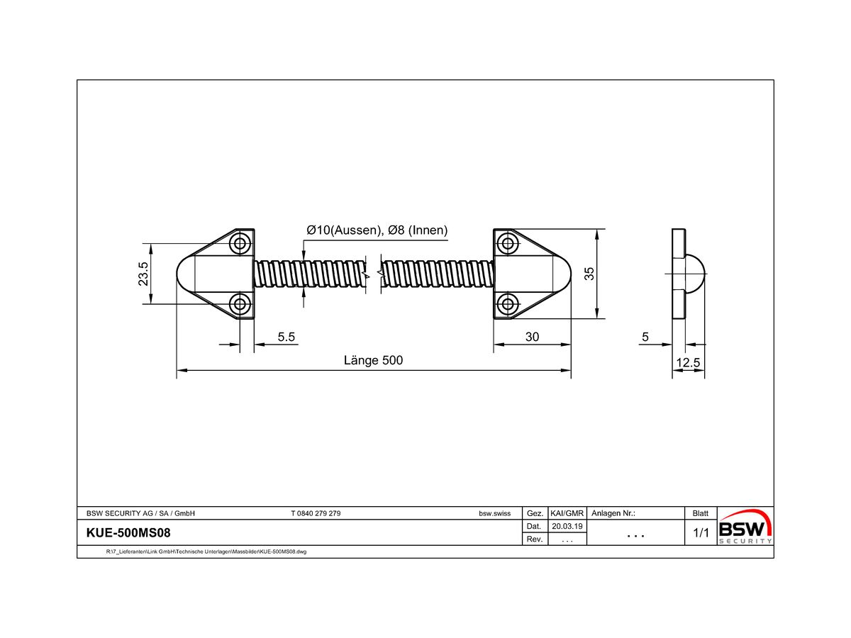 Kabelübergang-Set 500mm, Ø10/8mm, Messing/Kunststoff