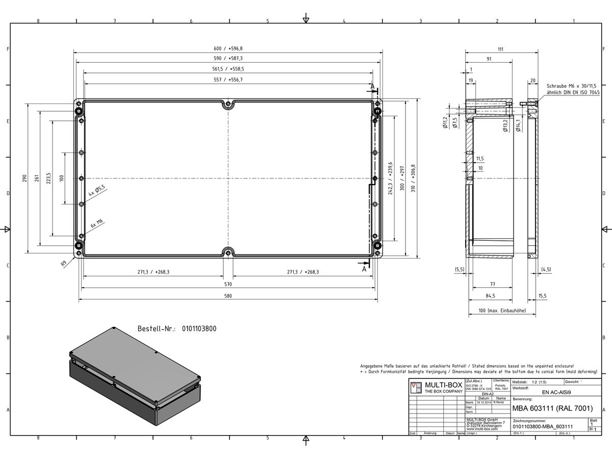 Aluminiumgehäuse SWIB ENSTO AG 310×600×110mm IP66 grau