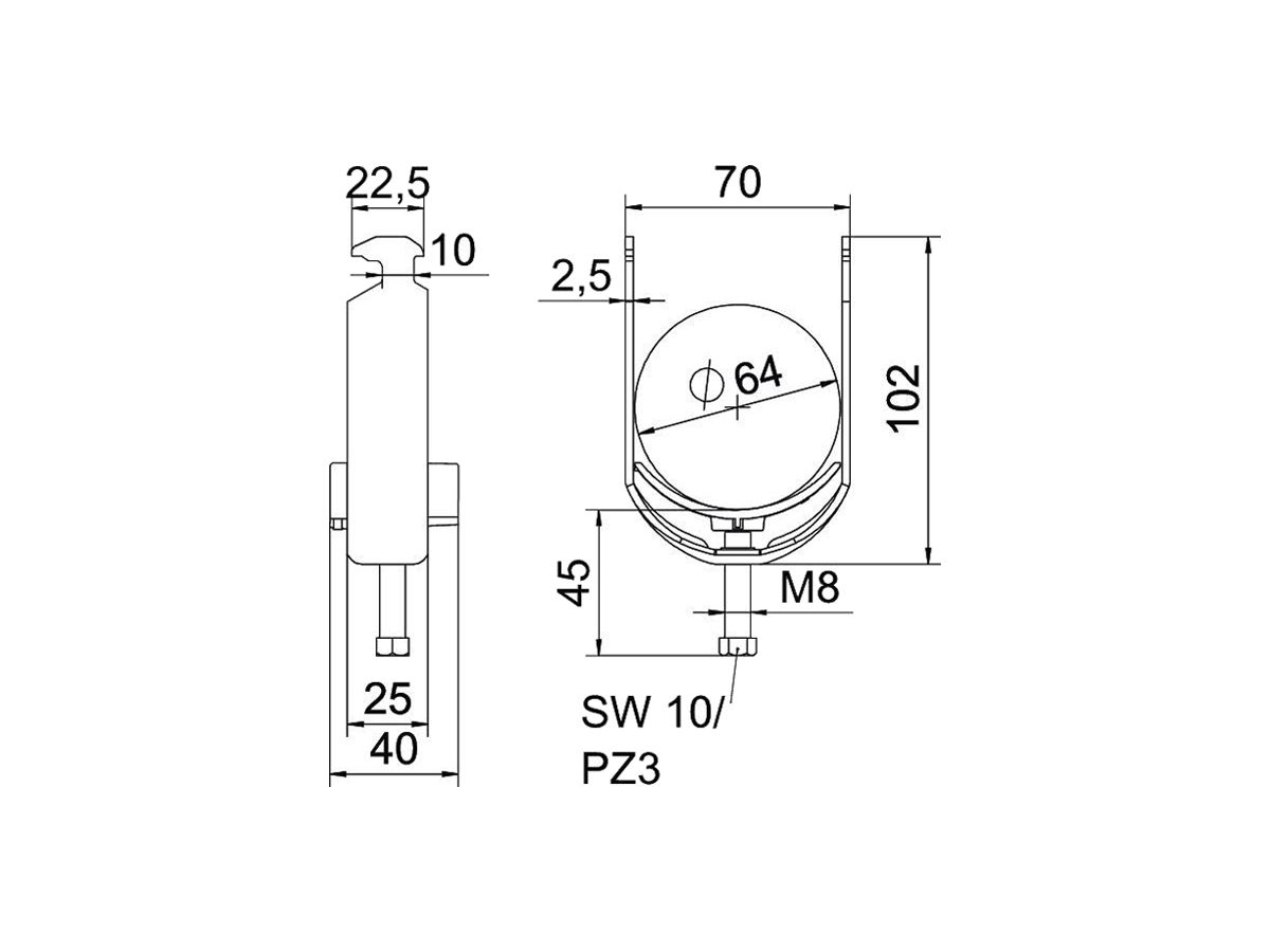 Schnellverleger BET 2056 H-Fuss Kunststoff 58…64mm 1×Kabel A2 1.4301