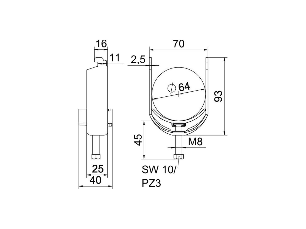 Schnellverleger BET 2056 N-Fuss Kunststoff 58…64mm 1×Kabel Stahl tfZn