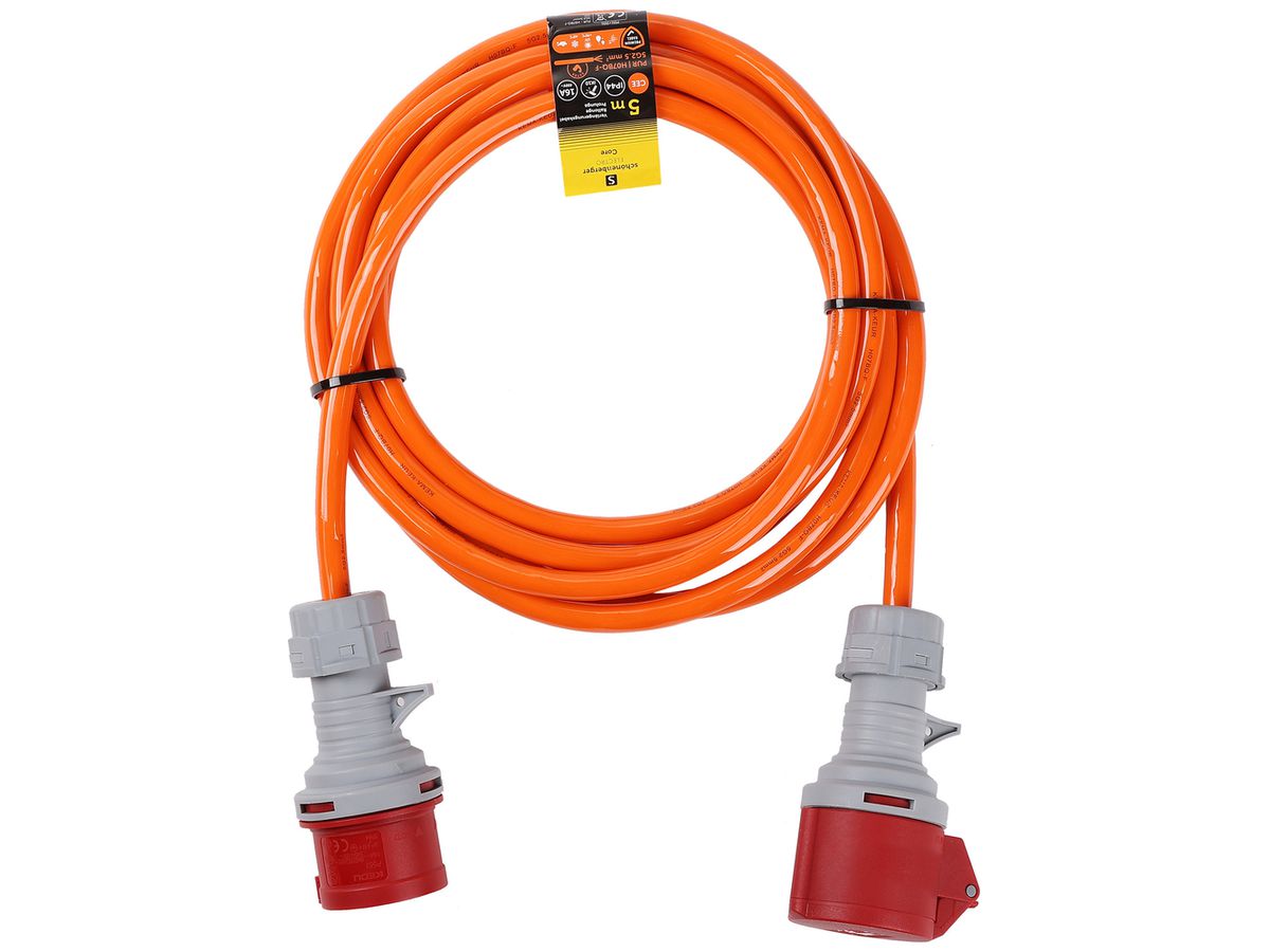 Verlängerungskabel Schönenberger PUR CEE/CEE 5×2.5mm² 16A IP44 5m orange