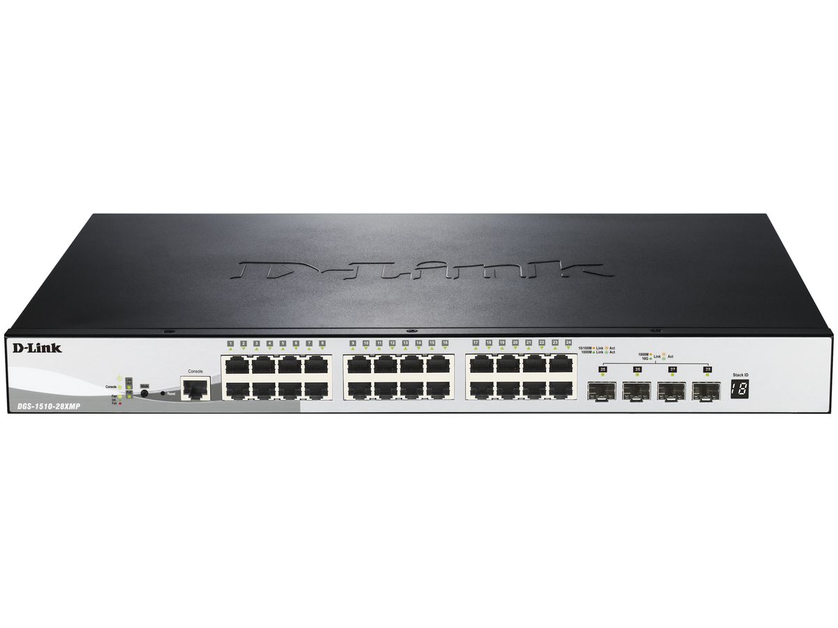 Switch D-LINK DGS-1510-28XMP/E, 28-Port smart managed Layer2/3 Gigabit PoE+