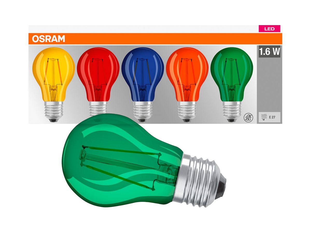 LED-Lampe LEDVANCE CLASSIC A E27 2.5W farbig 5 Stk