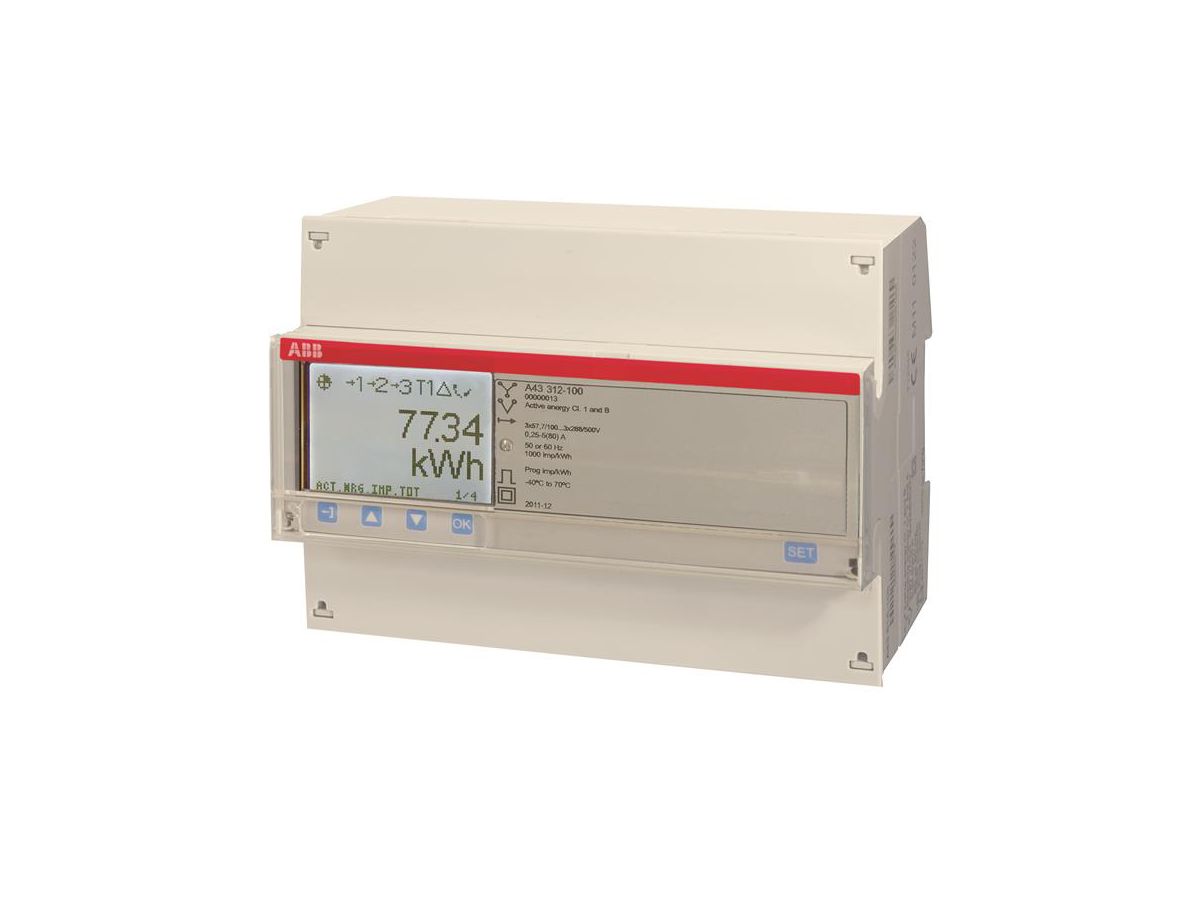 REG-Energiezähler ABB iBus A43 312-100, 3×80A Silber 2DI/2DO RS-485
