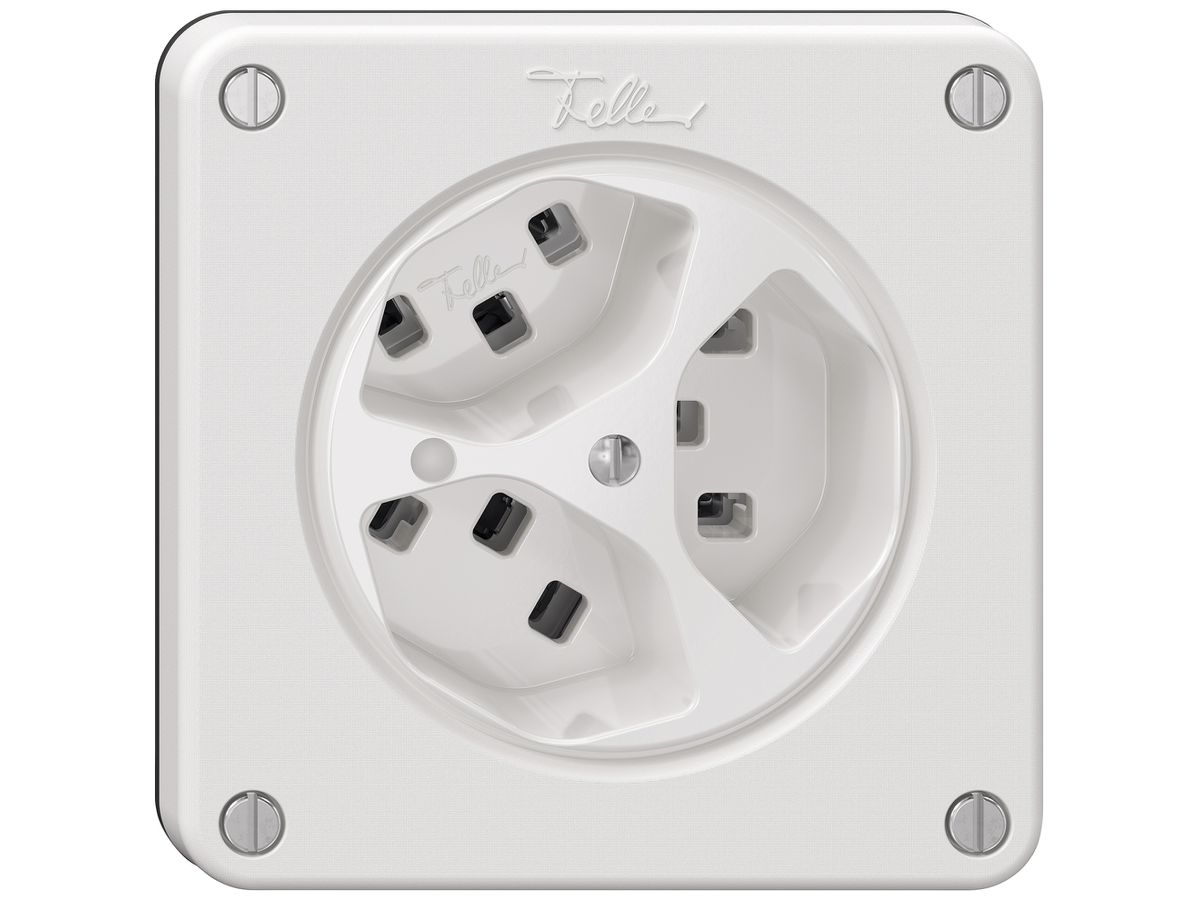 Steckdose NEVO SNAPFIX® 3×T23 16A 250V beleuchtet 87×87×32mm IP21 ws