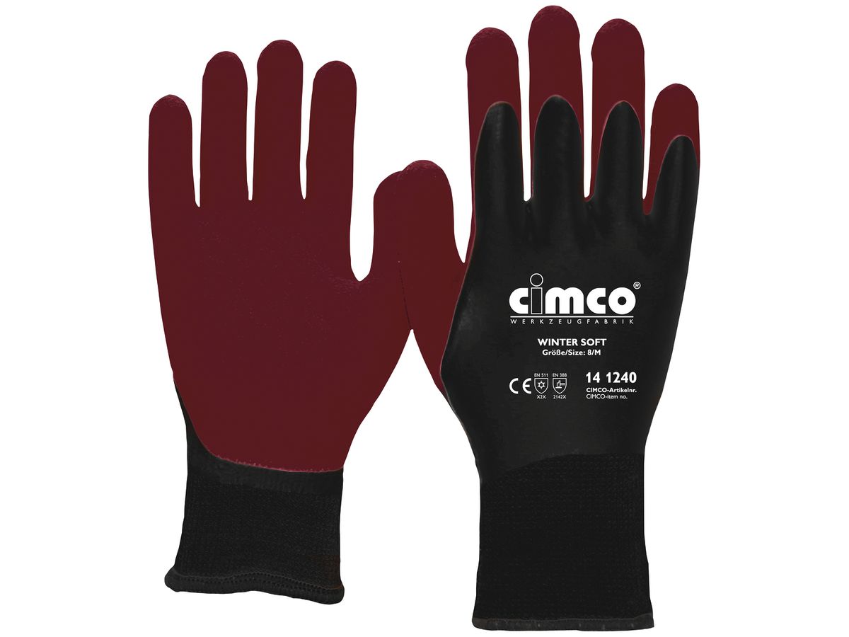 Arbeitshandschuhe CIMCO Winter Soft Grösse 10/XL dunkelrot/schwarz