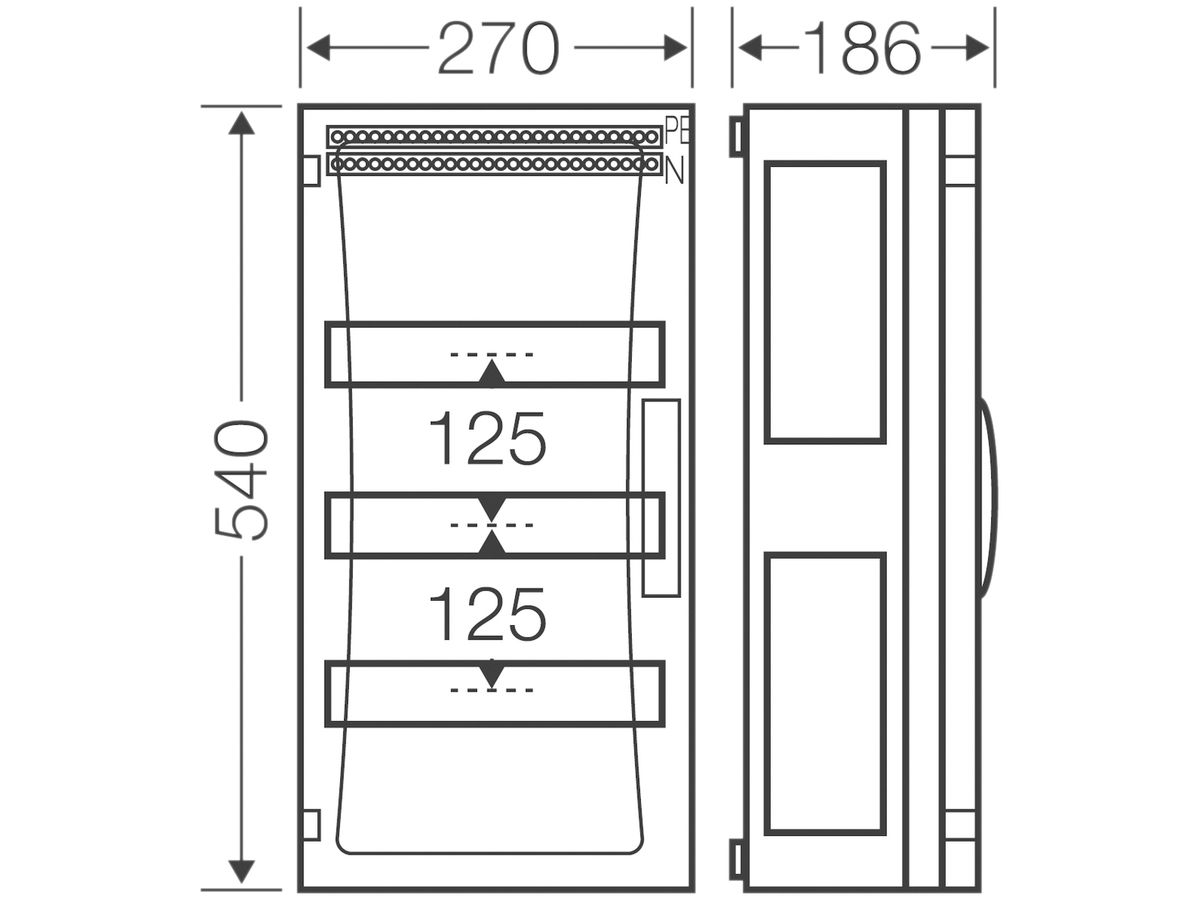AP-Kleinverteiler Hensel FP 1319 mit PE/N Klemme 3-reihig 276×546×186mm
