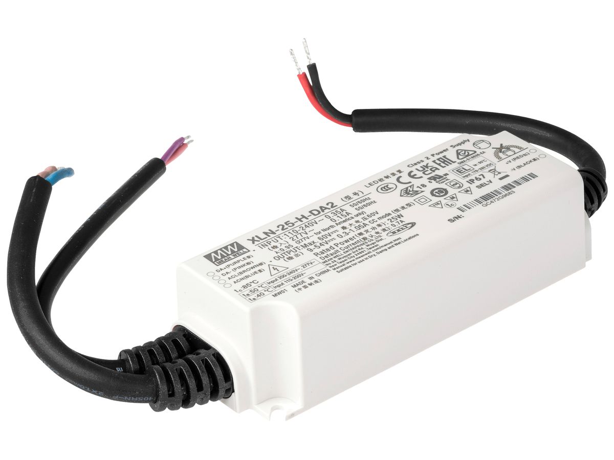 LED-Betriebsgerät MEAN WELL XLN 2.7…25W 9…54V 300…1050mA DALI 114×44×32mm