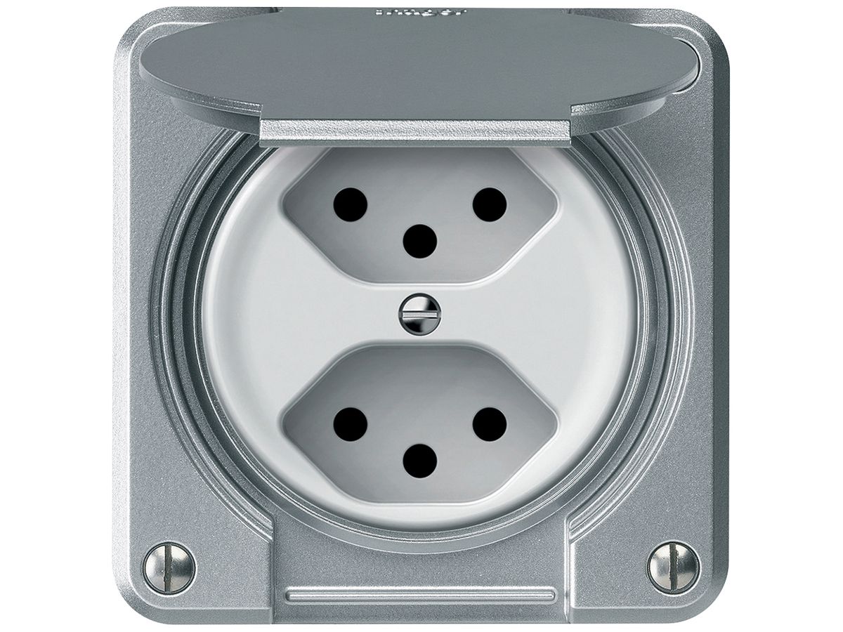 UP-Steckdose FI robusto 1×T23 30mA 16A 250V 86×86mm IP21 Aluminium