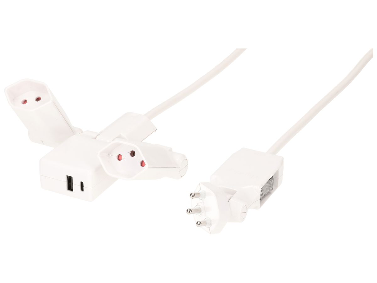 Mehrfachsteckdose MH Clip-Clap 2×T13 USB A+C 18W Td 3×1mm² 2m weiss