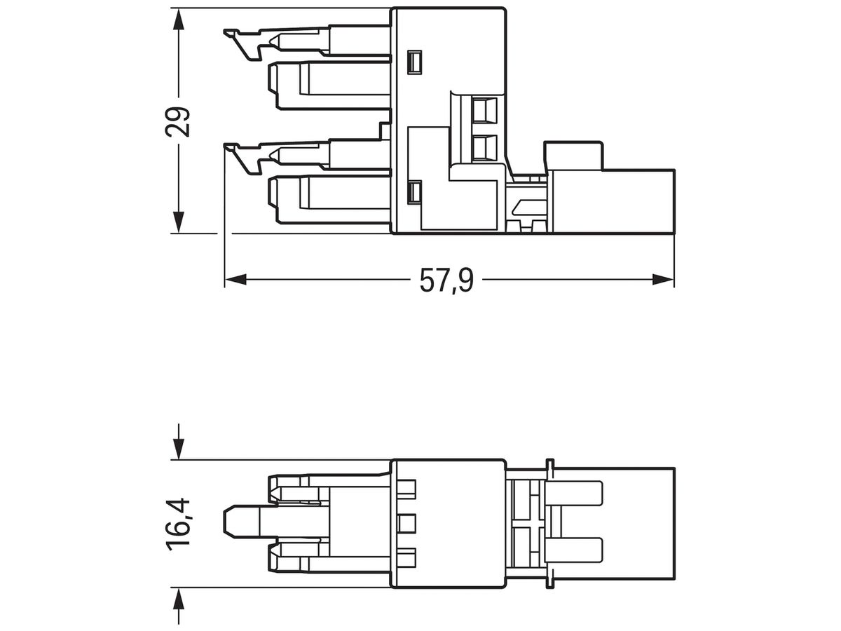 H-Verteiler WAGO 3L 1×Stecker/2×Buchse schwarz 16A 250V Cod.A für 2×Abgängen