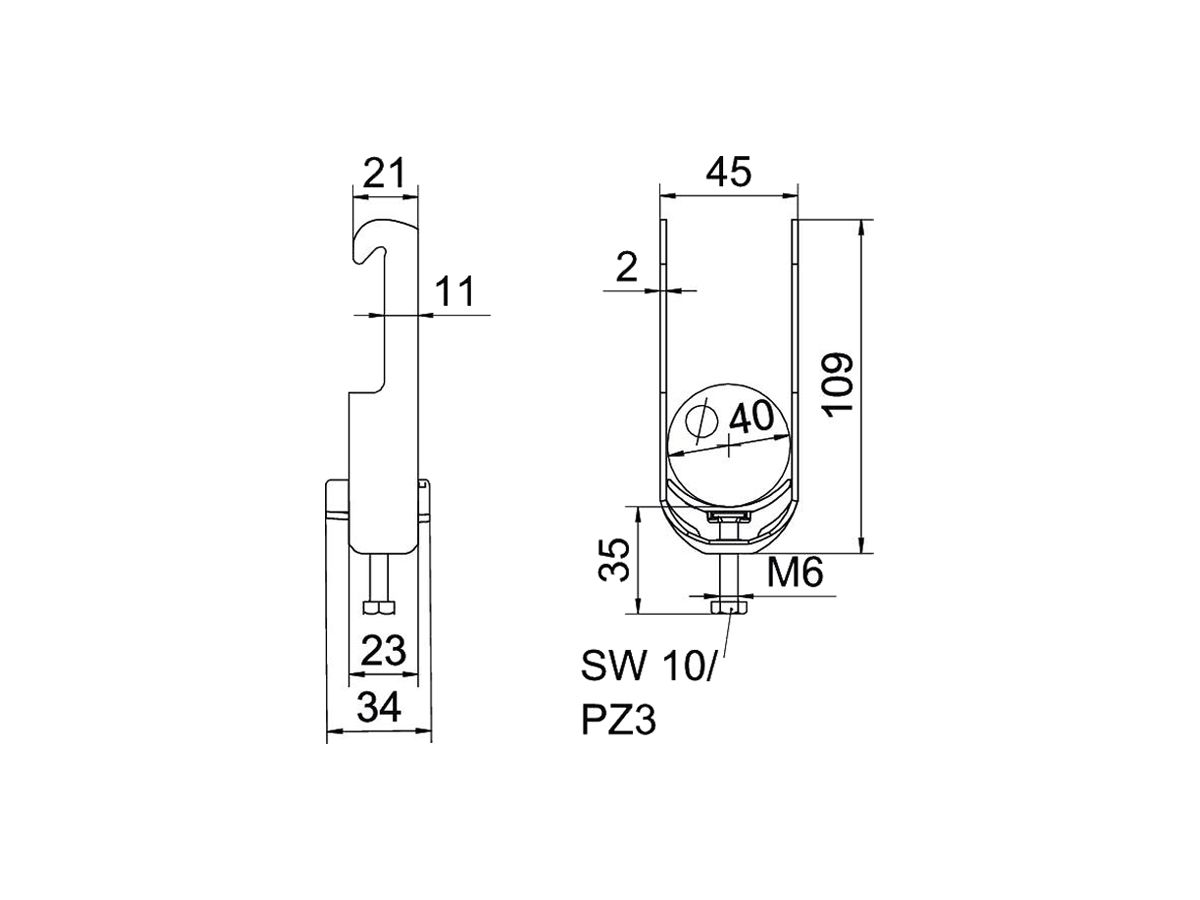 Schnellverleger BET 2056 W-Fuss Kunststoff 34…40mm 1×Kabel Aluminium