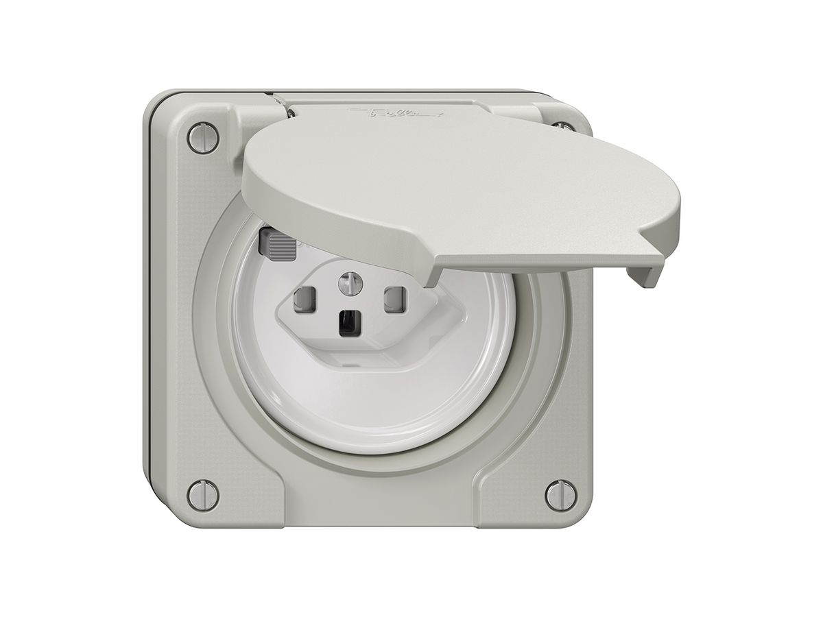 NUP-FI-Steckdose NEVO, 30mA, Typ 23, m.Shutter, m.Anschlussklemmen, lichtgrau