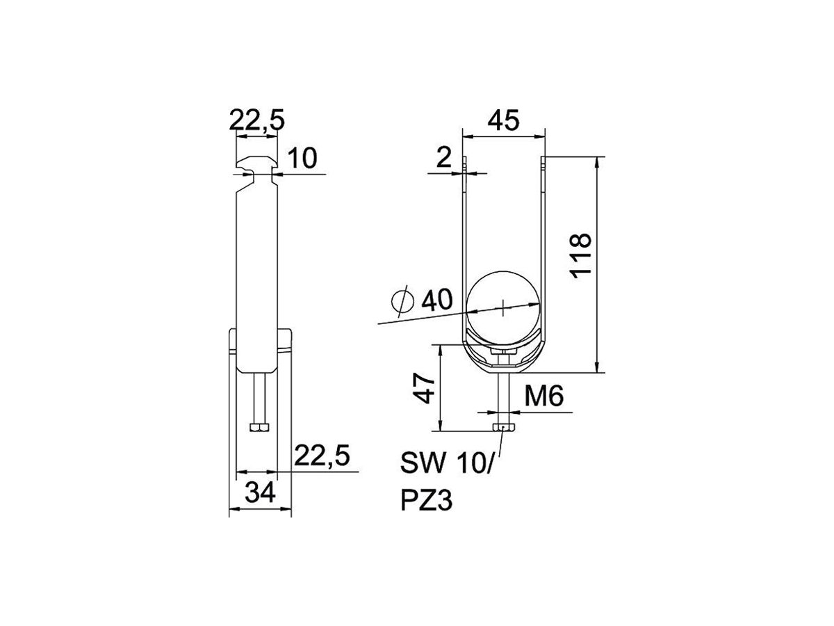 Schnellverleger BET 2056 H-Fuss Kunststoff 34…40mm 2×Kabel A2 1.4301