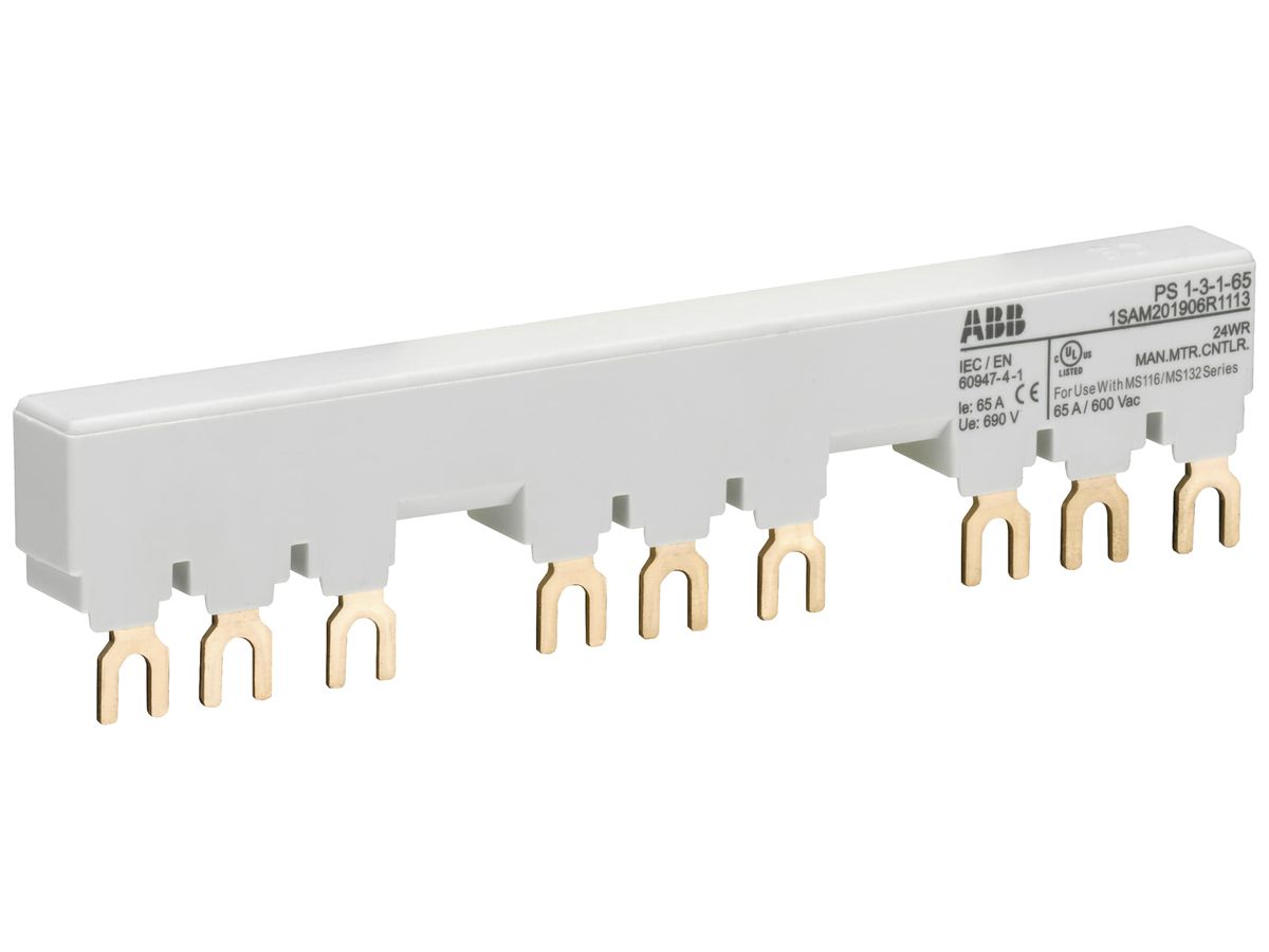 Phasenschiene ABB PS1-3-1-65, für 3×MS116/MS132+0.5TE 3L 65A 149.5mm Schraub