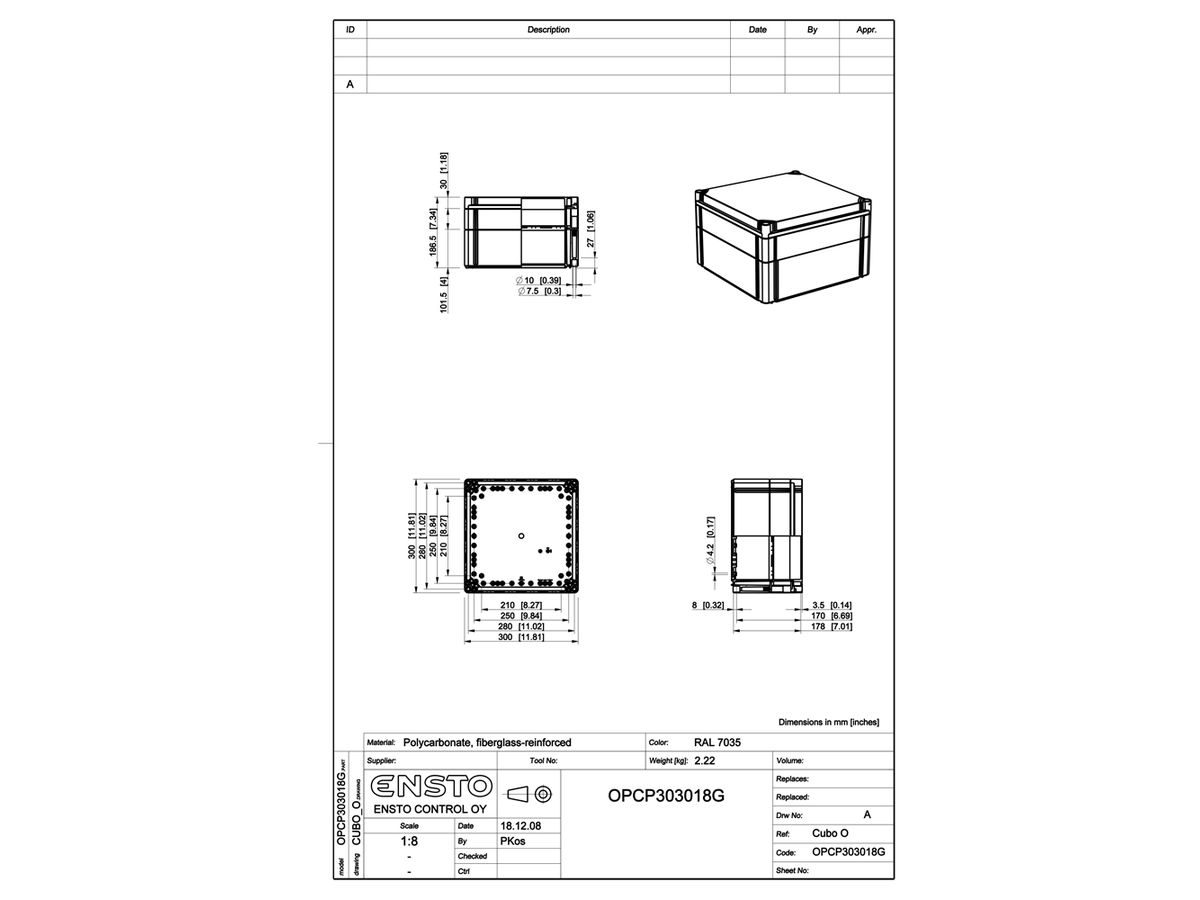 Apparate-Gehäuse RW CUBO O 300×300×180mm OPCP G OHI CP 1H grau