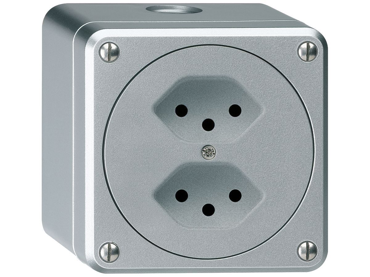 AP-Steckdose robusto 2×Typ 13 aluminium ohne Klappdeckel