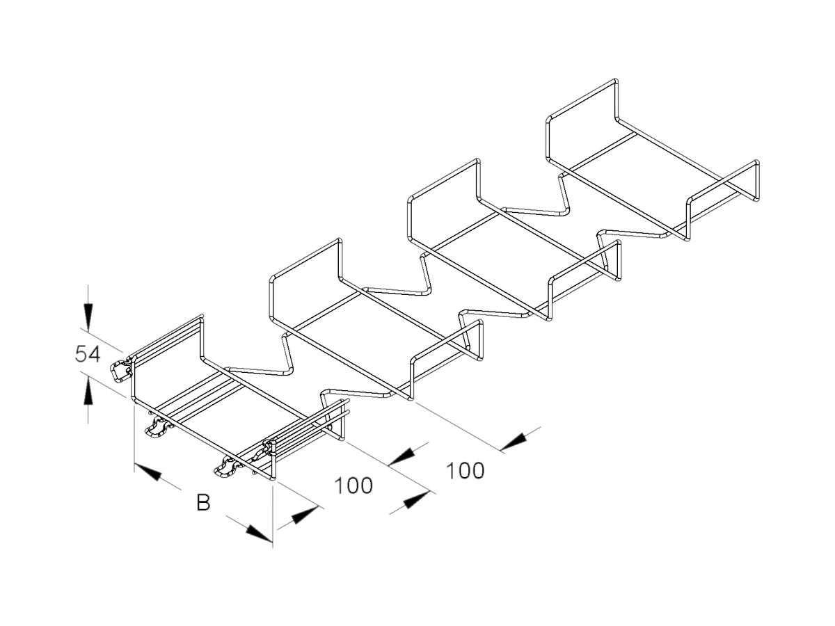 Bogen verstellbar 90° Niedax 54×150mm für Gitterkanal MTC