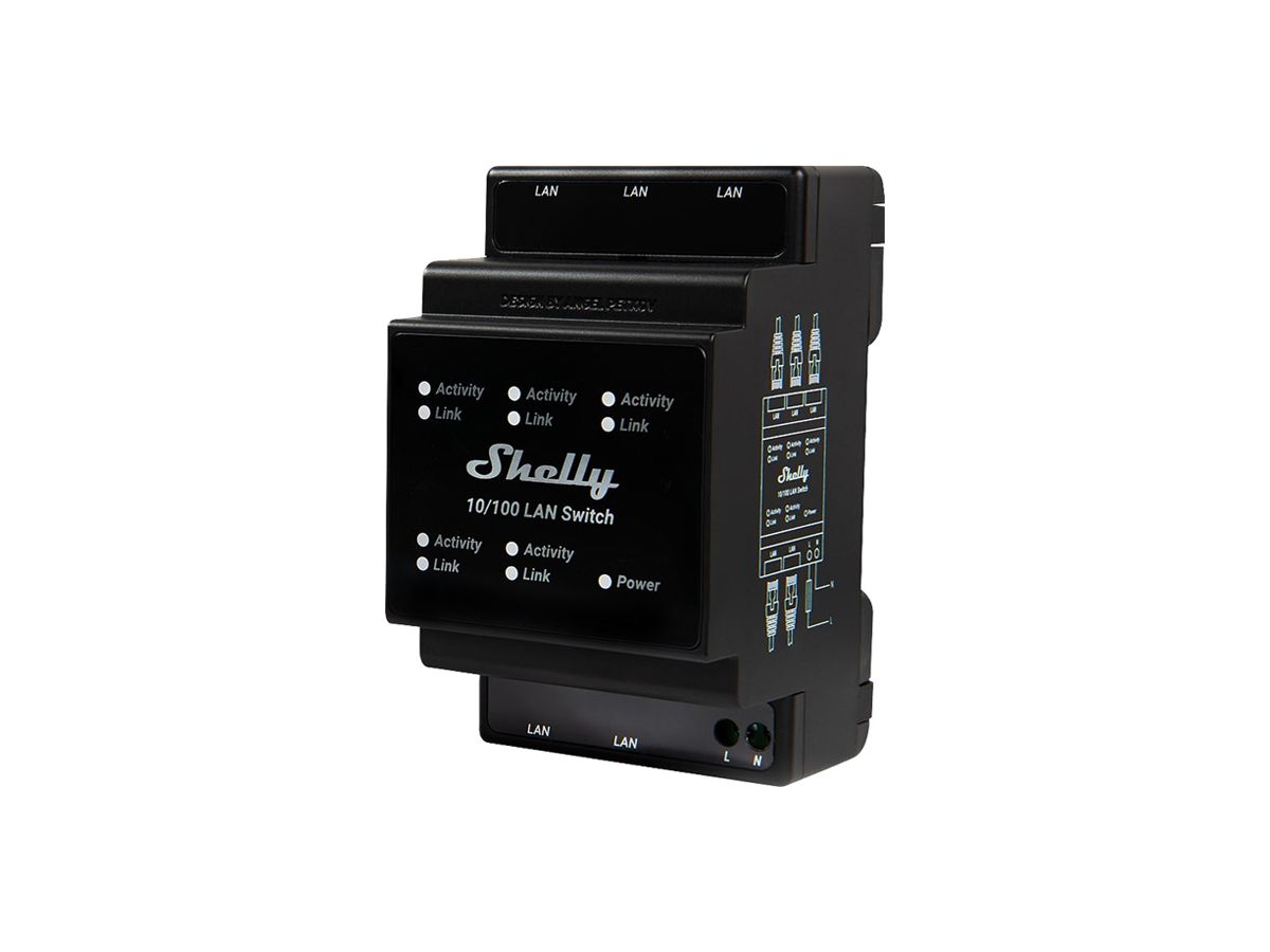 REG-Switch Shelly 10/100 LAN Switch 5×RJ45 FE 3TE