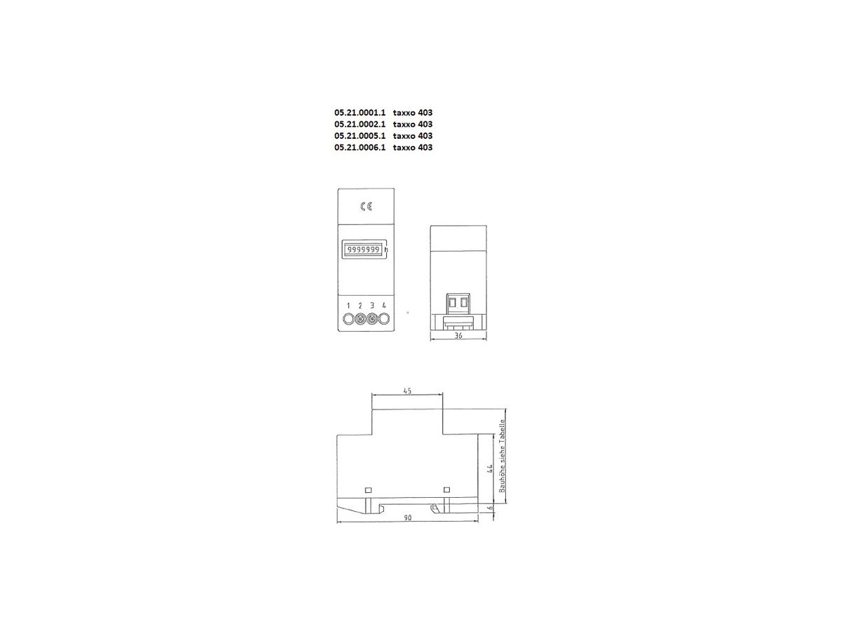 REG-Betriebsstundenzähler ELBRO taxxo 403, 110…120VAC, 50Hz, grau