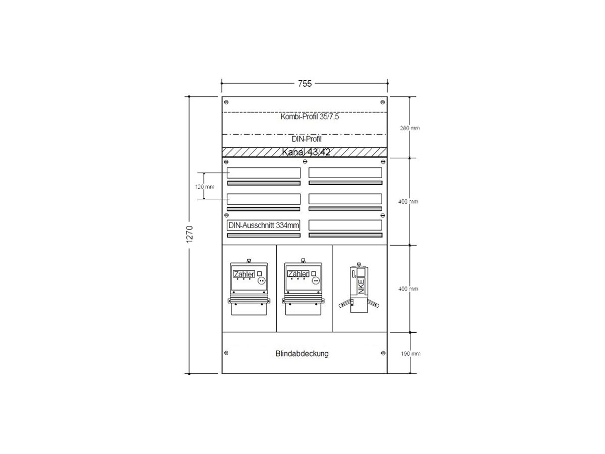 AP-Zählerverteiler HAG 2Z 1NKE 2×3R/114 Module 755×1270×97mm