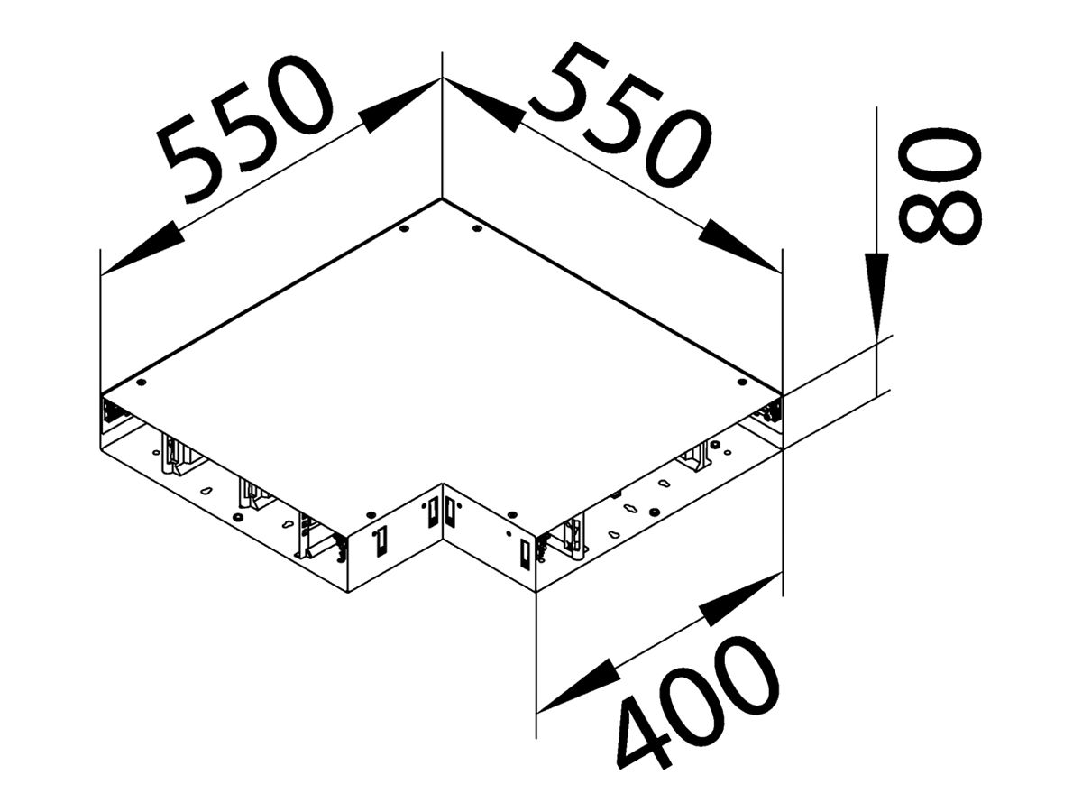 Flachwinkel tehalit BKG Unterteil Innen-/Ausseneck für Bodenkanal 400×550×80mm