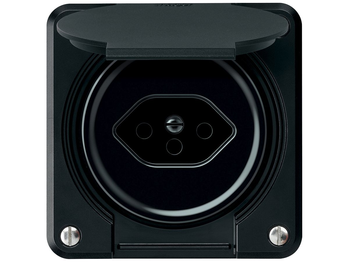 UP-Steckdose robusto 1×T13 10A 250V 86×86mm IP21 schwarz