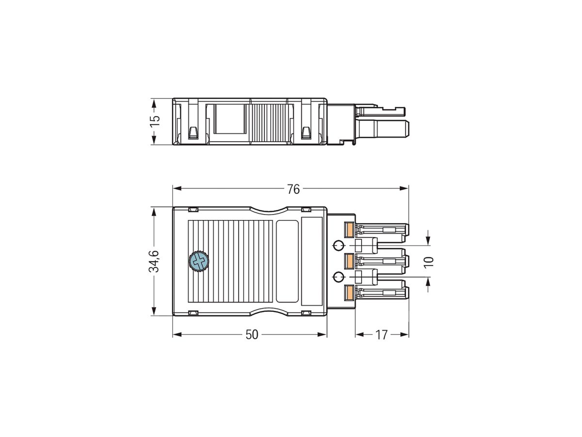 Buchse WAGO 3L 2×0.5…4mm² weiss Kodierung A mit Zugentlastungsgehäuse