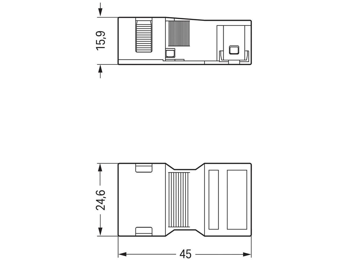 Zugentlastungsgehäuse WAGO 2L Ø7…10.5mm PA66 24.6×15.9×45mm schwarz
