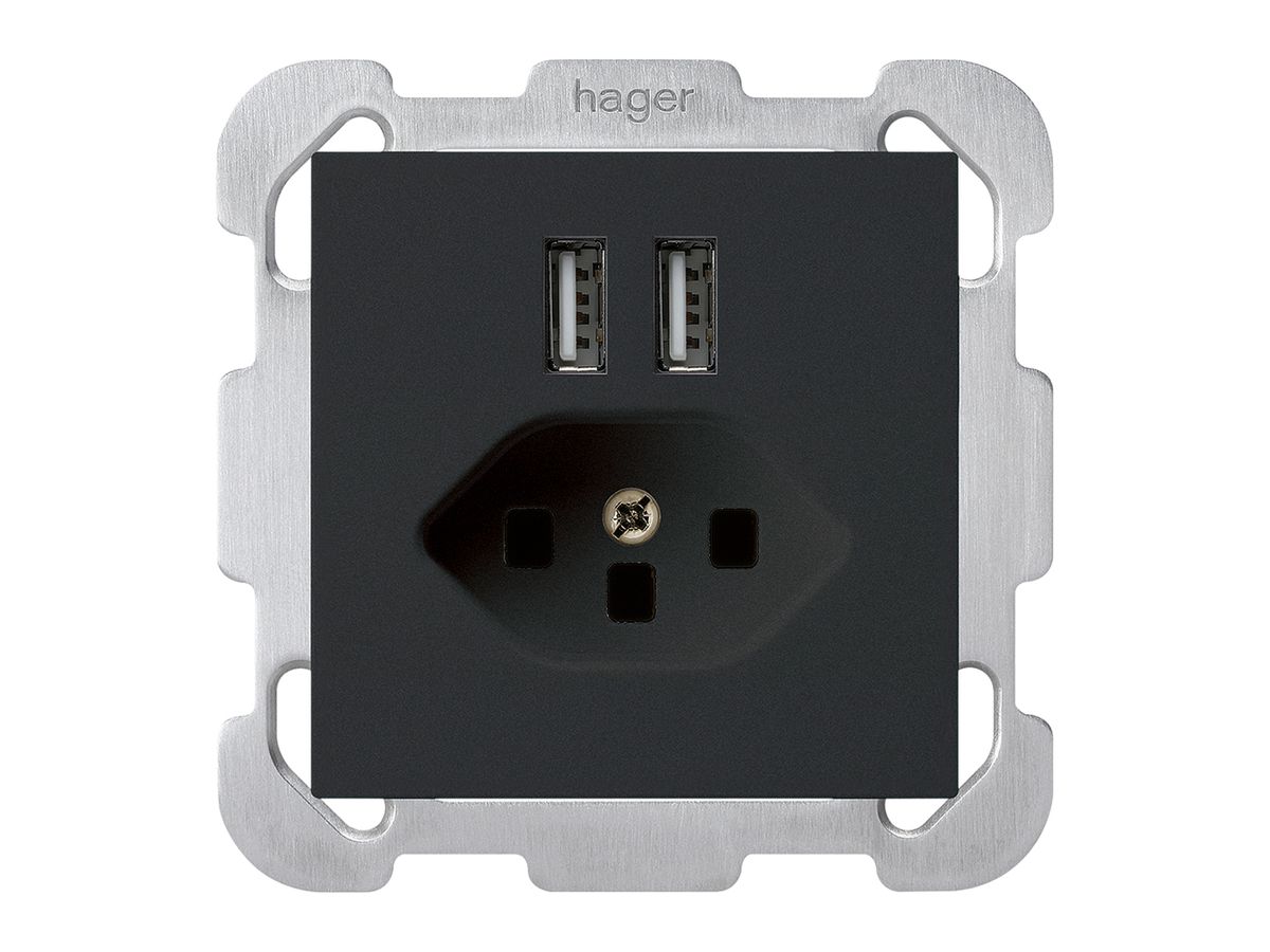 UP-Steckdose 2×USB & T23 kallysto B 2400mA schwarz