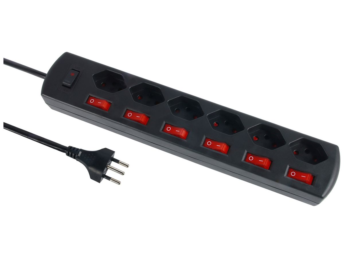 Steckdosenleiste 10A m.Ein-/Ausschalter 6×T13 schwarz