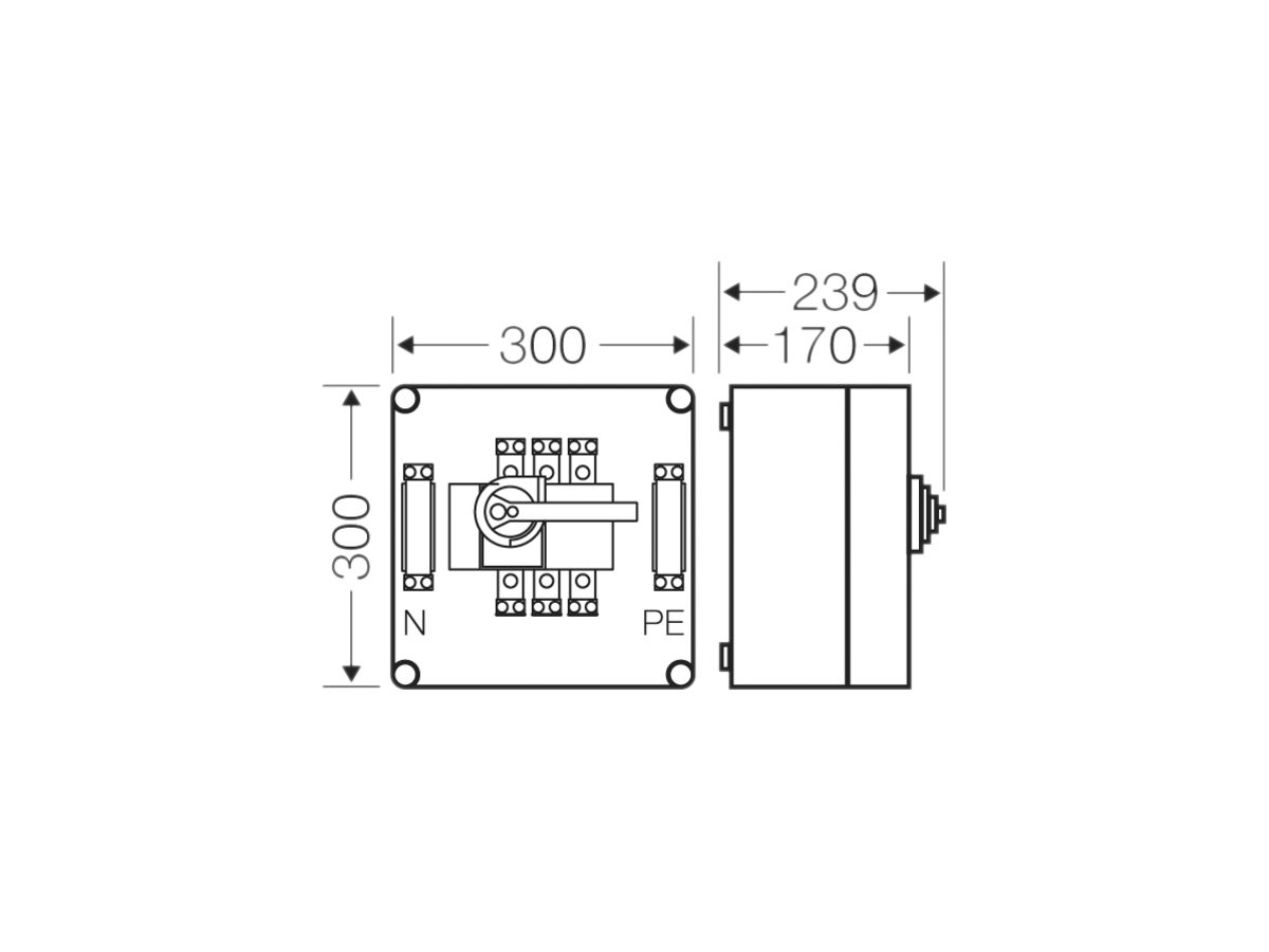 Lastschaltergehäuse Hensel Mi, 160A, 3-polig+PE+N