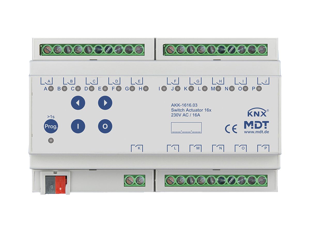 REG-Schaltaktor KNX MDT AKK-1616.03 16-Kan 16A 230VAC 8TE