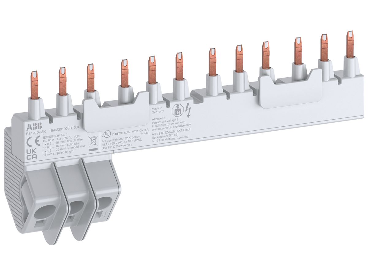 Phasenschiene ABB PS1-4-0-65K, für 4×MS132-K 3L 65A 177.1mm Push-In